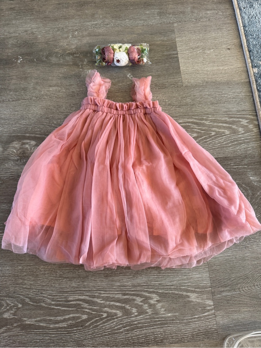 Dusty rose baby girl tulle dress with floral headband